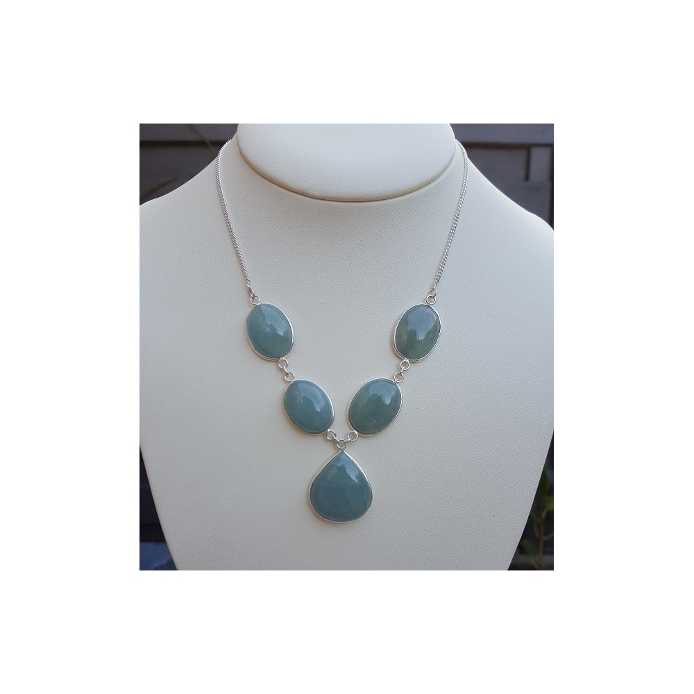 Silver necklace set with Cabochon cut aquamarine