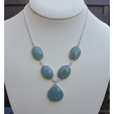 Silver necklace set with Cabochon cut aquamarine