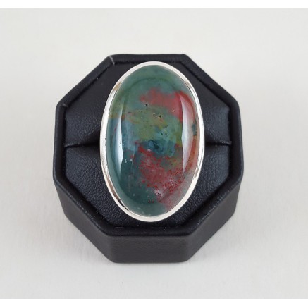 Silver ring set with oval bloodstone 16.5 mm