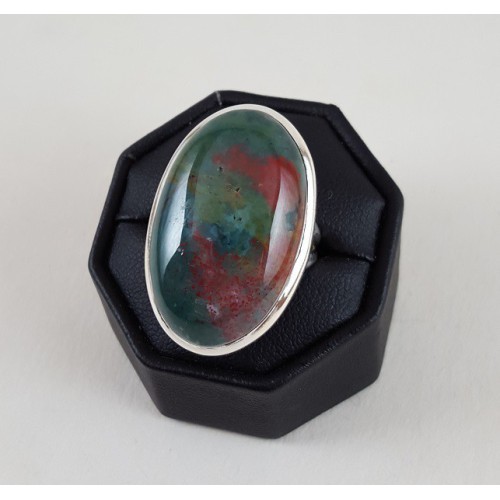 Silver ring set with oval bloodstone 16.5 mm