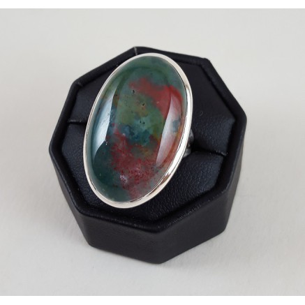 Silver ring set with oval bloodstone 16.5 mm