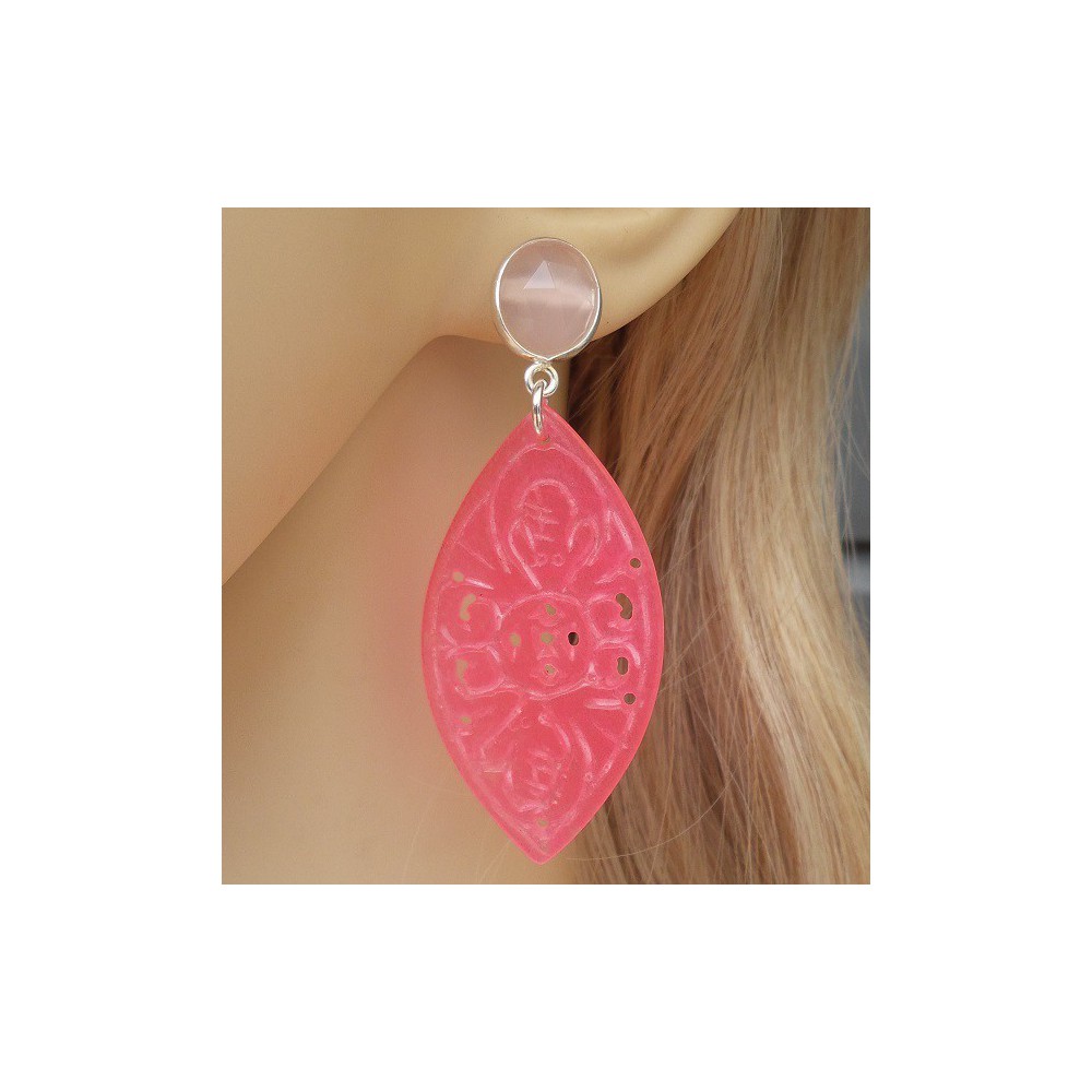 Silberohrringe mit rosa Chalcedony und Cut Pink Jade