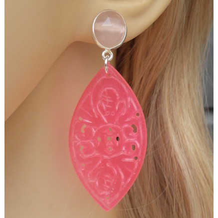 Silberohrringe mit rosa Chalcedony und Cut Pink Jade