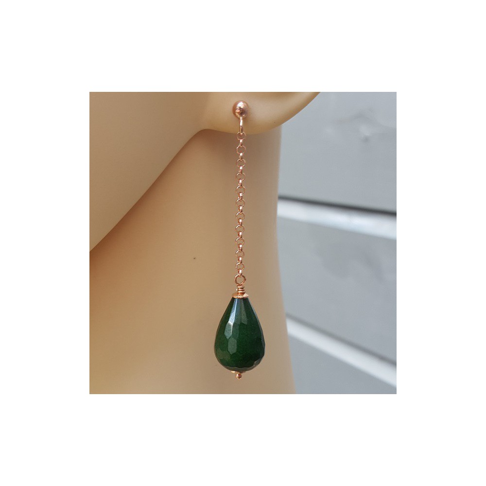 Earrings with Emerald Green Jade Briolet