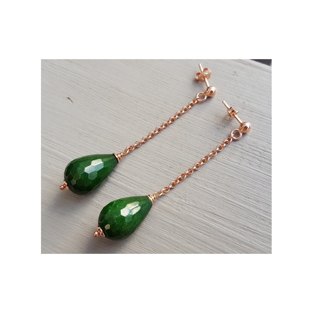 Earrings with Emerald Green Jade Briolet