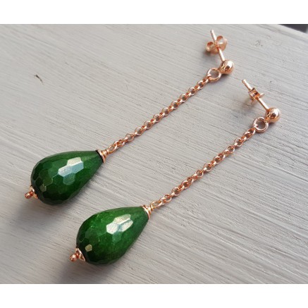 Earrings with Emerald Green Jade Briolet