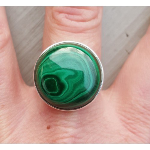 Silver ring set with round malachite 19.3 mm