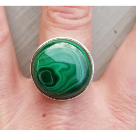 Silver ring set with round malachite 19.3 mm