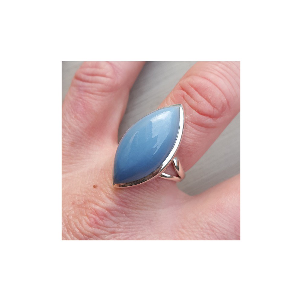 Silver ring set with Marquise Blue Opaal 18.5 mm