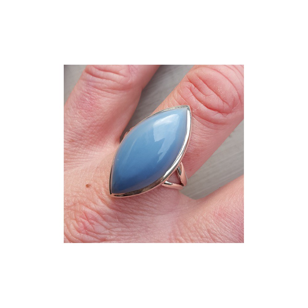 Silver ring set with Marquise Blue Opaal 18.5 mm