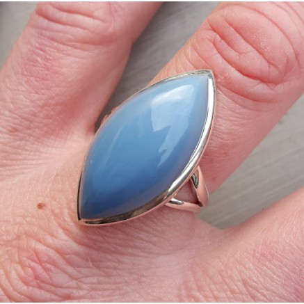 Silver ring set with Marquise Blue Opaal 18.5 mm