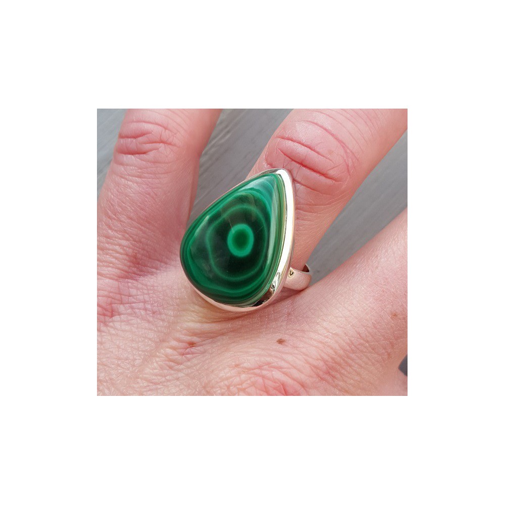 Silver ring set with drop -shaped malachite 17.7 mm