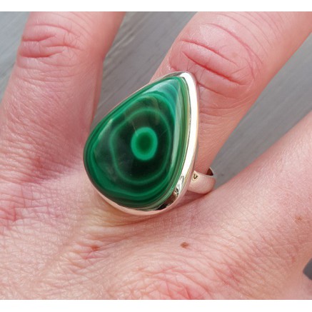 Silver ring set with drop -shaped malachite 17.7 mm