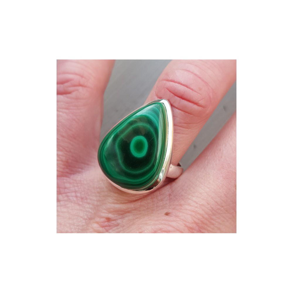 Silver ring set with drop -shaped malachite 17.7 mm