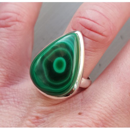 Silver ring set with drop -shaped malachite 17.7 mm