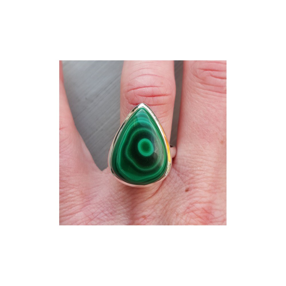 Silver ring set with drop -shaped malachite 17.7 mm