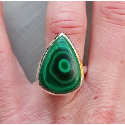 Silver ring set with drop -shaped malachite 17.7 mm