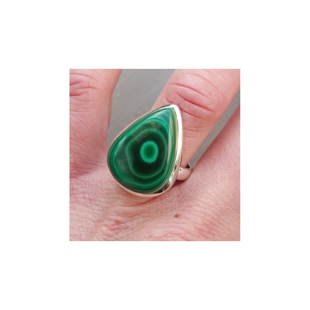 Silver ring set with drop -shaped malachite 17.7 mm