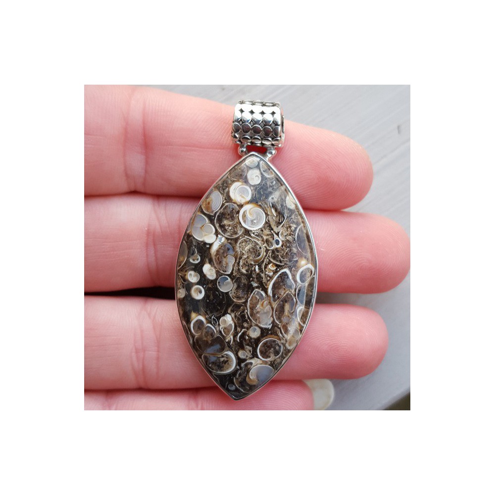 Silver pendant set with Marquise Turitella Agate