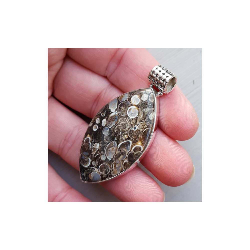 Silver pendant set with Marquise Turitella Agate