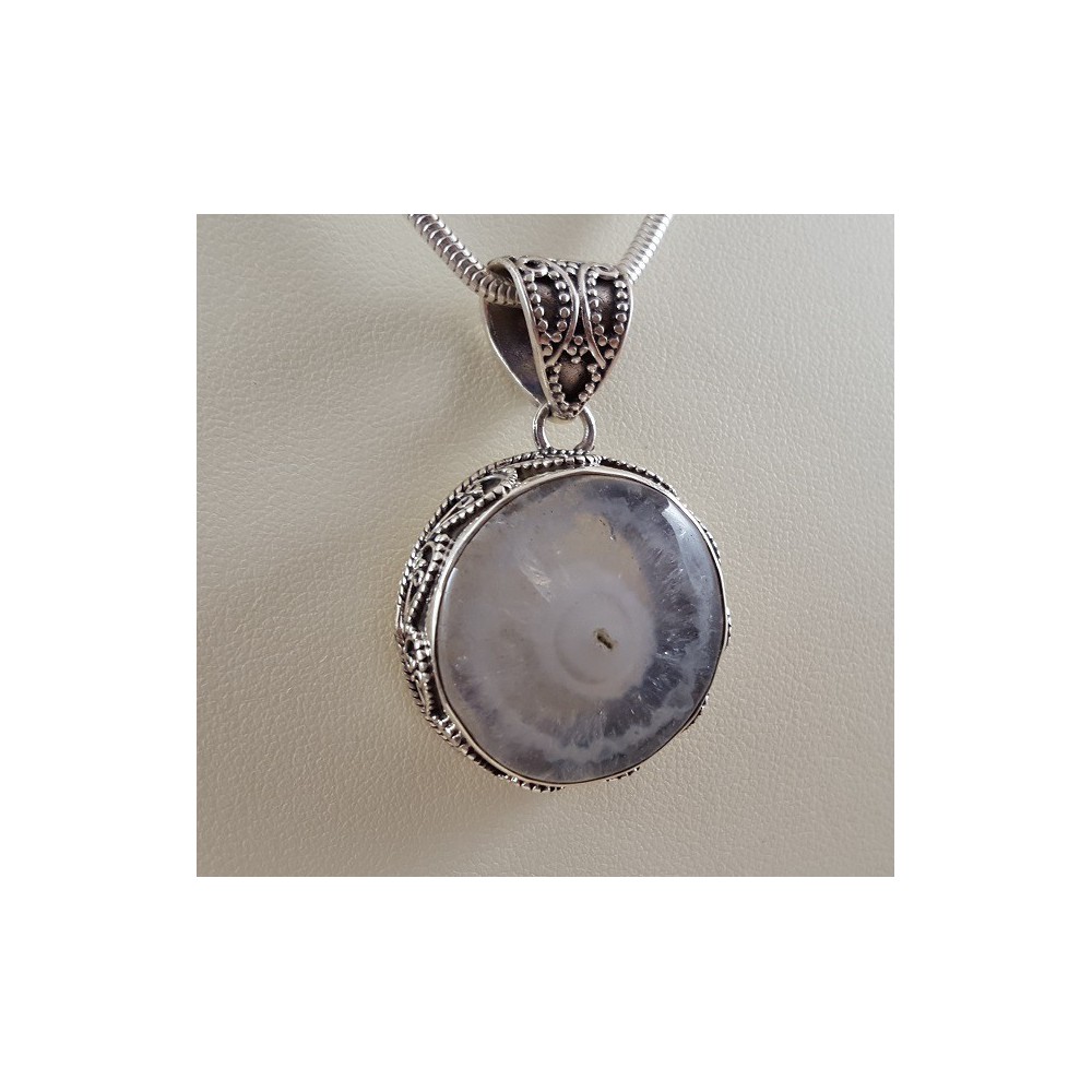 Silver pendant Round Solar Quartz put in edited setting