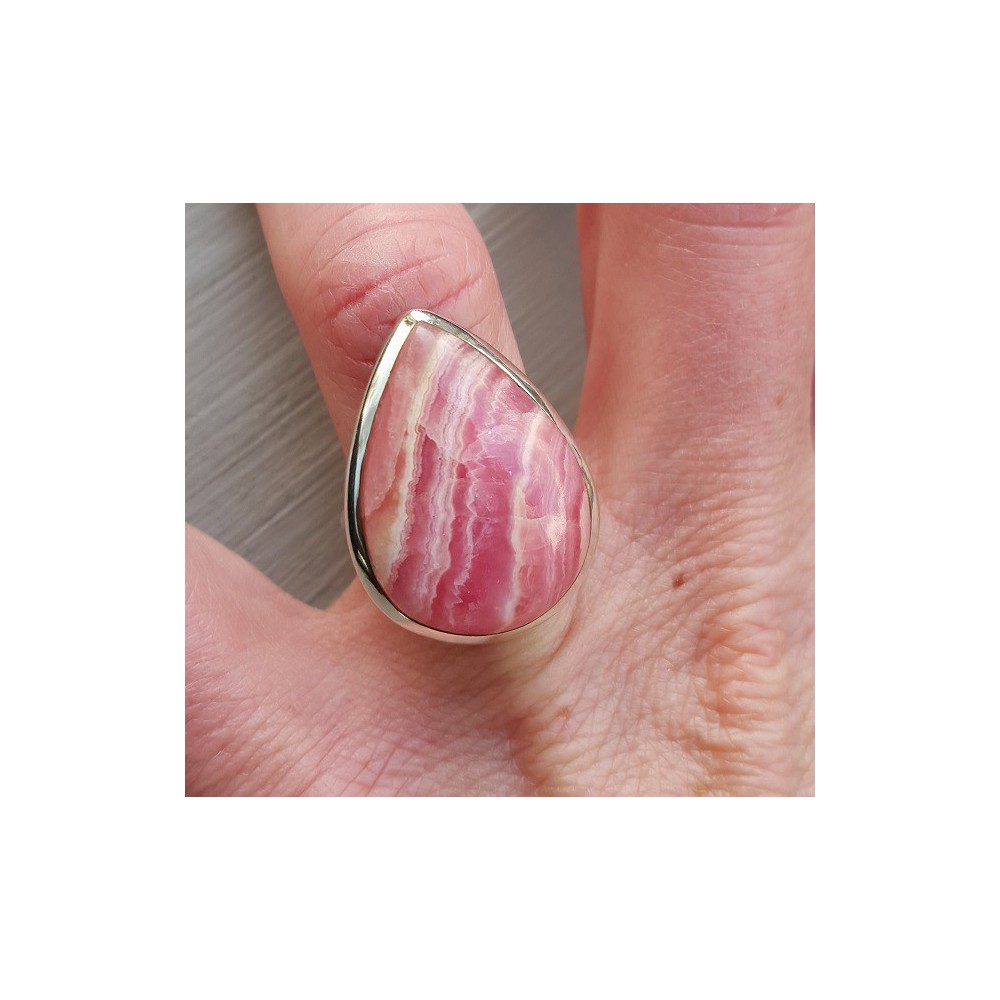 Silver ring set with drop -shaped Rhodochrosiet 16.5 mm