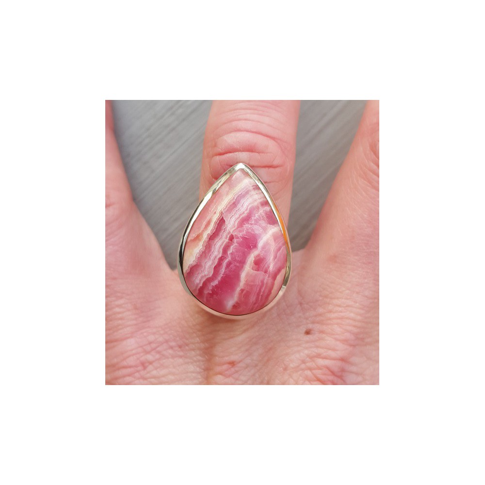 Silver ring set with drop -shaped Rhodochrosiet 16.5 mm