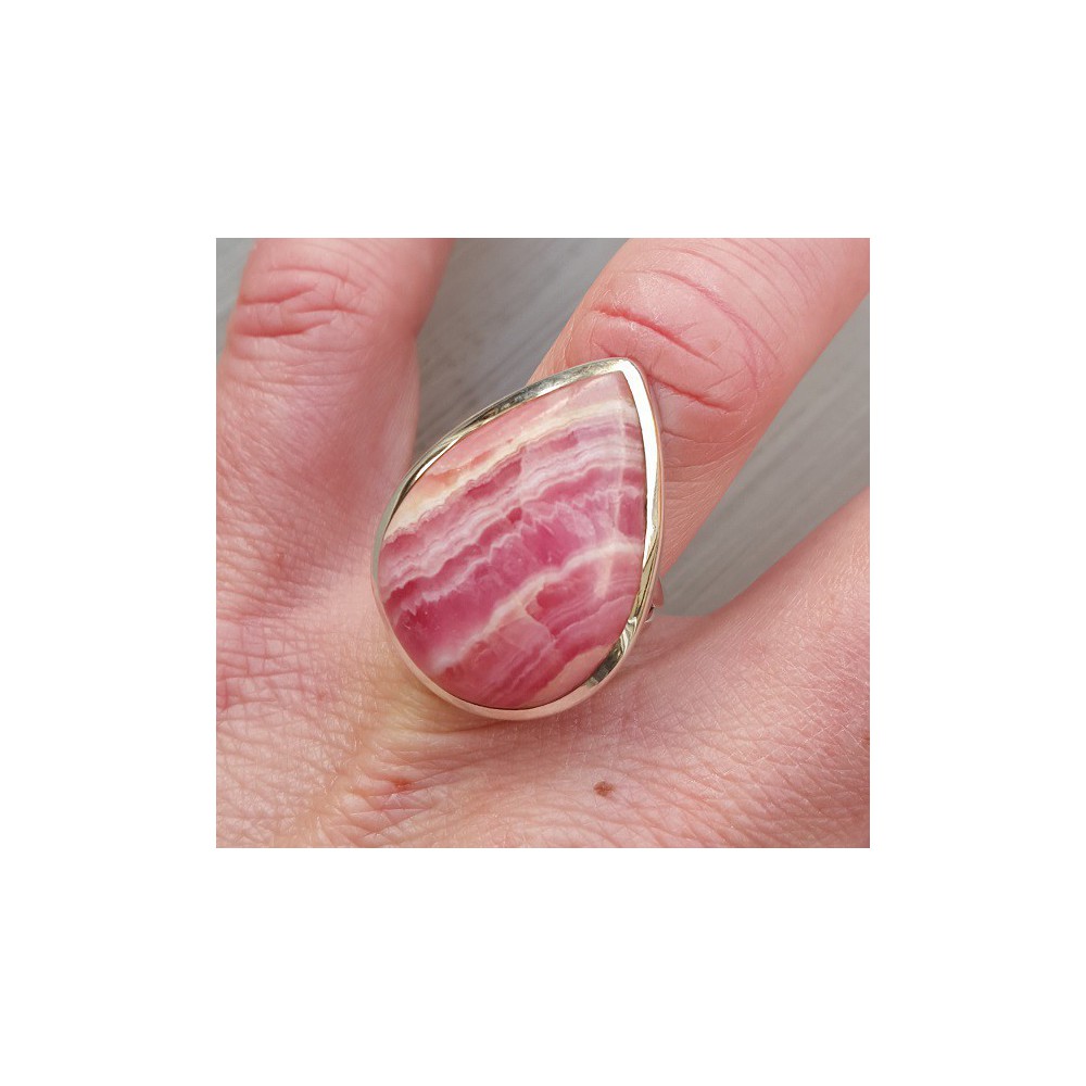 Silver ring set with drop -shaped Rhodochrosiet 16.5 mm