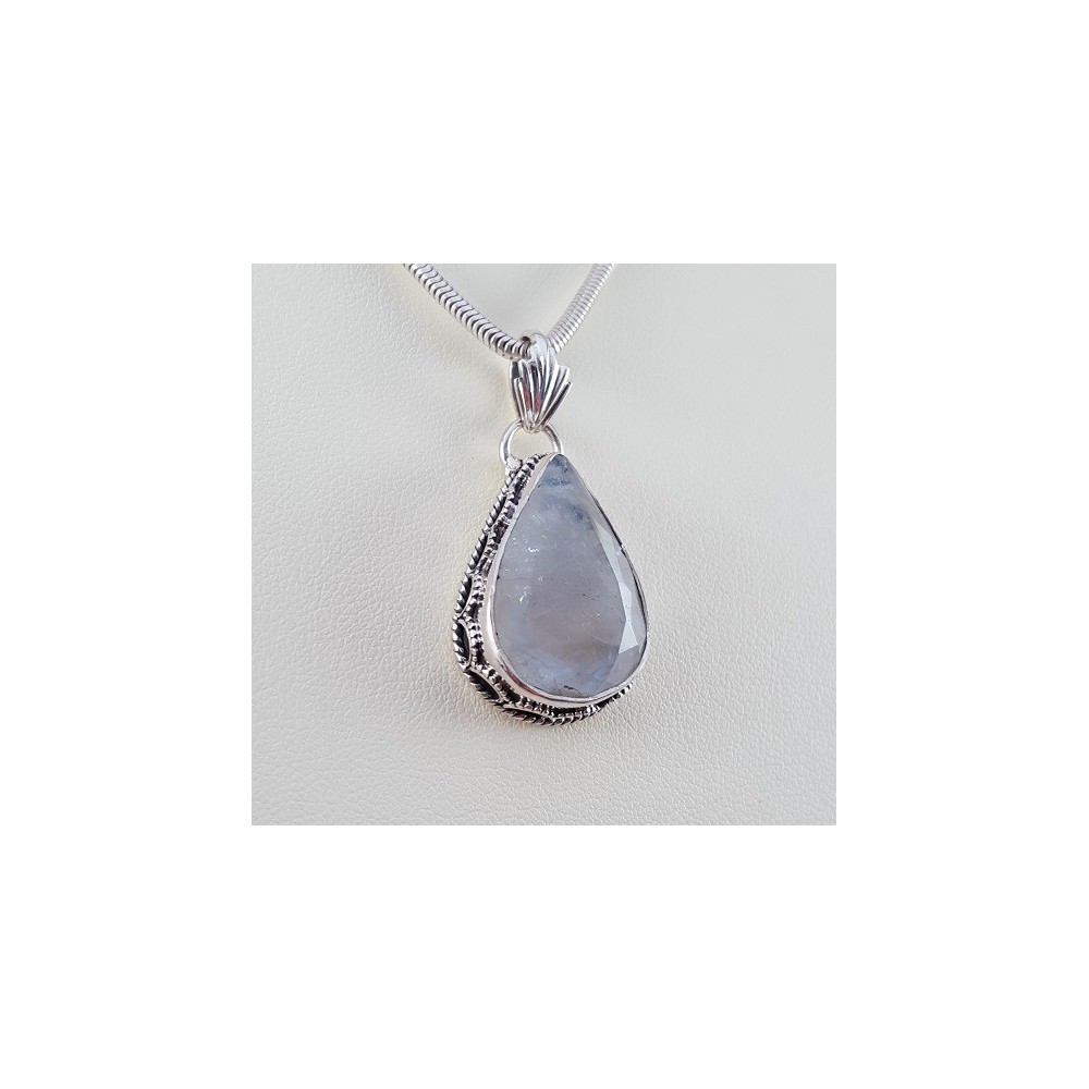 Silver pendant Facet Moonstone Put in edited setting