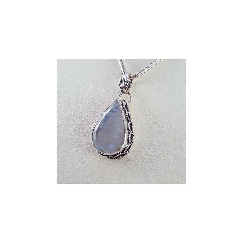 Silver pendant Facet Moonstone Put in edited setting