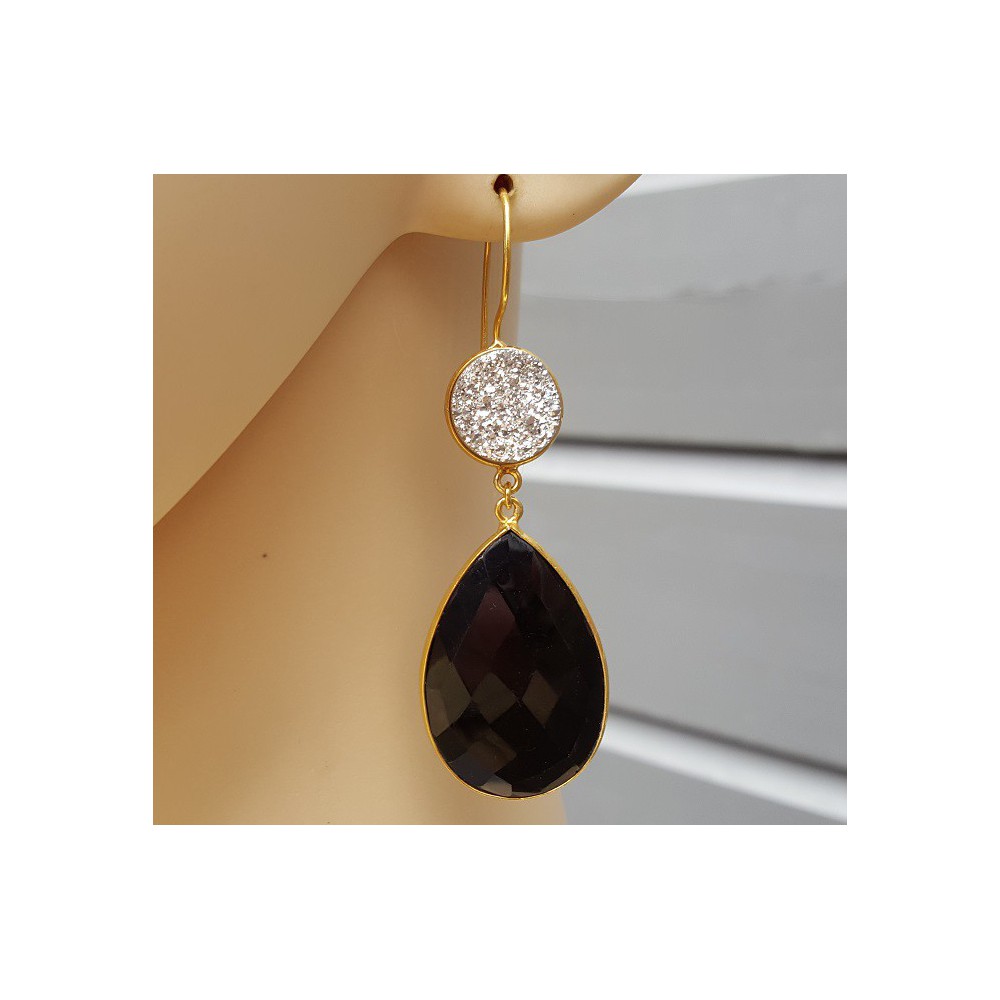 Gold gilded earrings with black Onyx and Druzy Titanuim