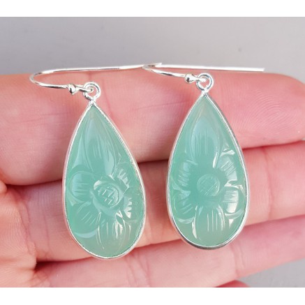 Silver earrings with cut aqua chalcedone