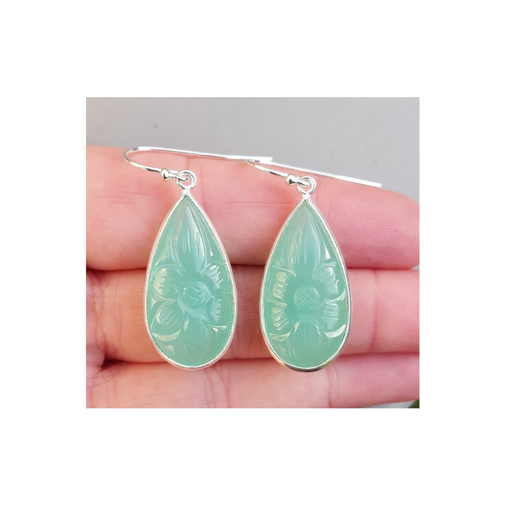 Silver earrings with cut aqua chalcedone