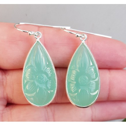 Silver earrings with cut aqua chalcedone