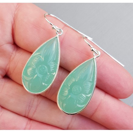 Silver earrings with cut aqua chalcedone