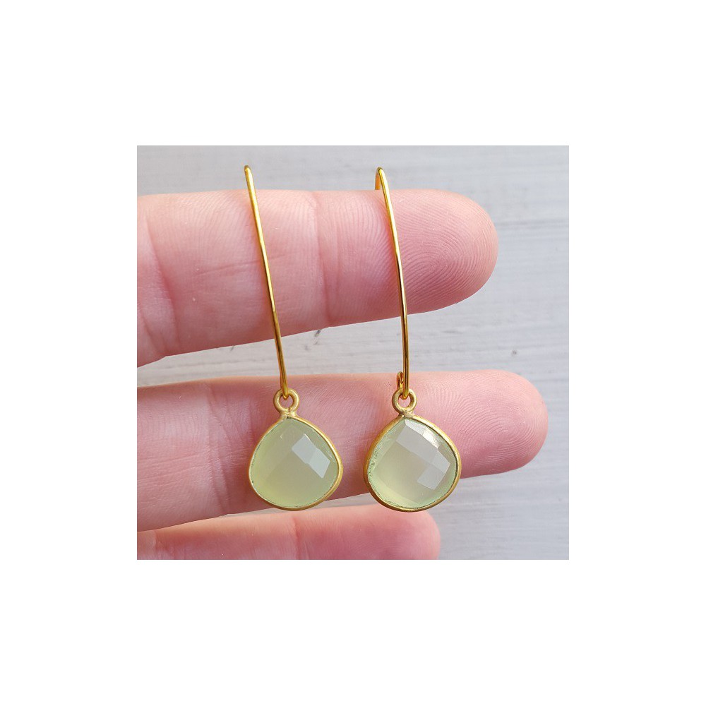 Gilt earrings with lime green chalcedone drop