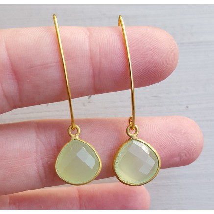 Gilt earrings with lime green chalcedone drop