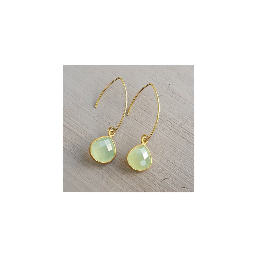 Gilt earrings with lime green chalcedone drop