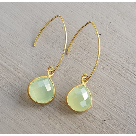 Gilt earrings with lime green chalcedone drop