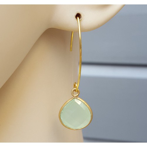 Gilt earrings with lime green chalcedone drop