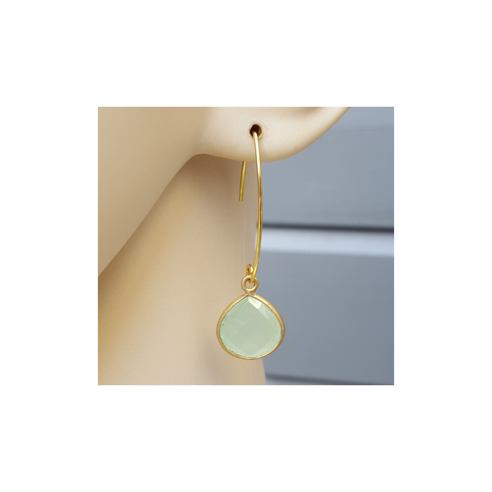 Gilt earrings with lime green chalcedone drop