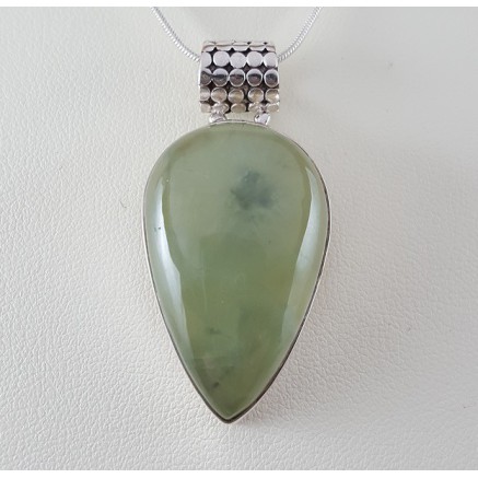 Silver pendant with drop -shaped Cabochon Prehniet