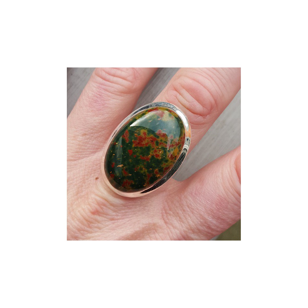 Silver ring with wide oval bloodstone 18.5 mm