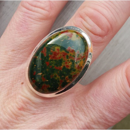 Silver ring with wide oval bloodstone 18.5 mm