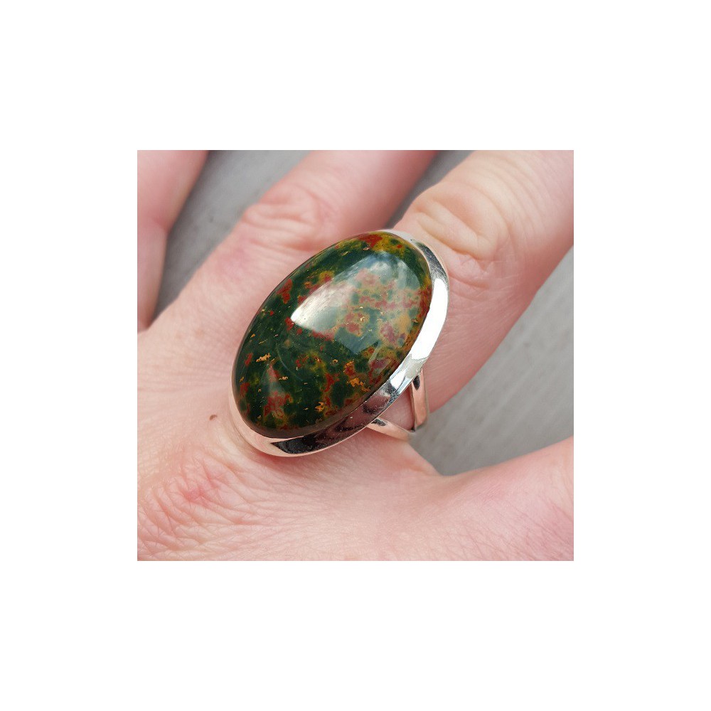 Silver ring with wide oval bloodstone 18.5 mm