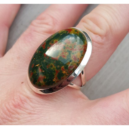 Silver ring with wide oval bloodstone 18.5 mm