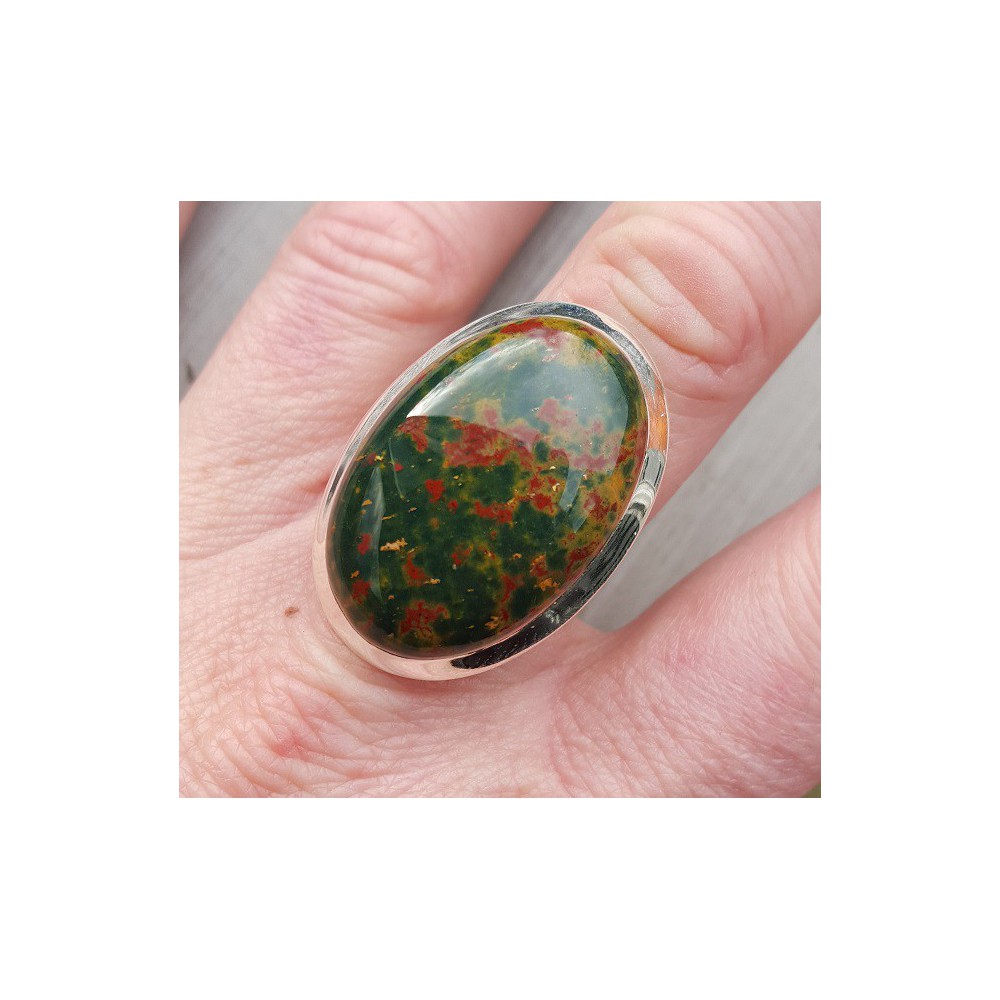 Silver ring with wide oval bloodstone 18.5 mm