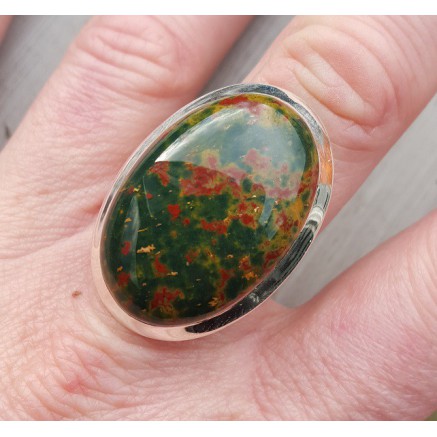 Silver ring with wide oval bloodstone 18.5 mm