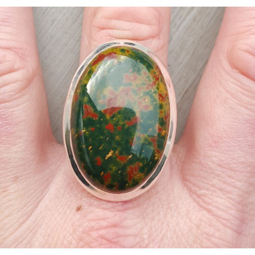 Silver ring with wide oval bloodstone 18.5 mm