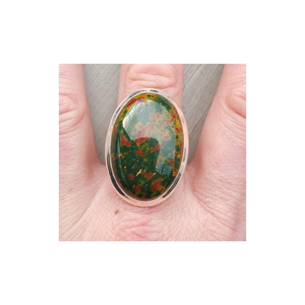 Silver ring with wide oval bloodstone 18.5 mm